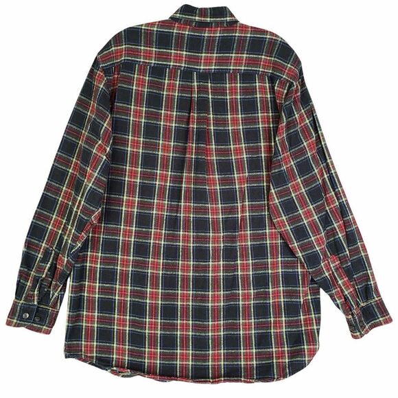LL Bean Shirt Mens Size MT Medium Tall Black Red Plaid Flannel LS Button Down LS - Picture 3 of 7
